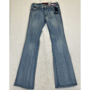 Baby Phat Womens Gold Cat Emblem Light Wash Size Stretch Flared Leg Distressed 7